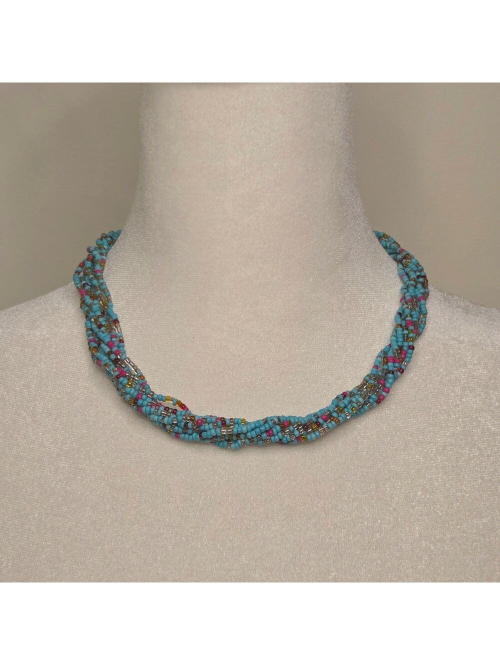 Y2K Tropical Fairy Turquoise Beaded Collar Necklace with Twisted Design